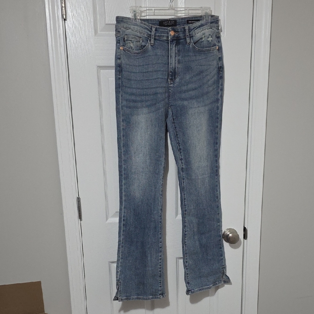 Judy Blue hi-waisted slim bootcut jeans with slit hem